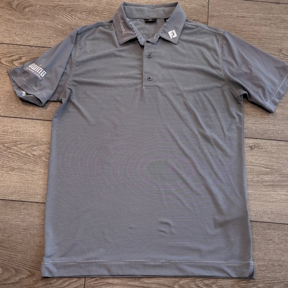 FootJoy Golf Polo Tour Issued Mens Medium Blue Striped Athletic Fit Preppy PGA